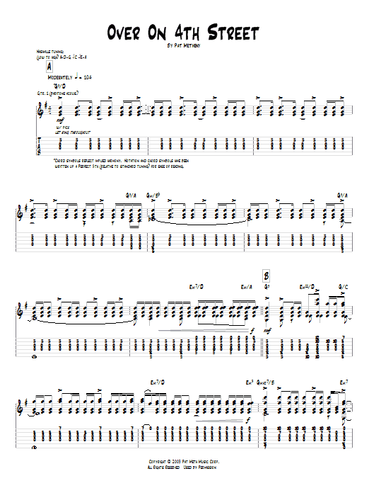 Pat Metheny Over On 4th Street sheet music notes and chords arranged for Guitar Tab