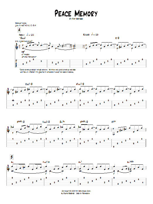 Pat Metheny Peace Memory sheet music notes and chords arranged for Guitar Tab