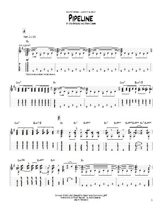 Pat Metheny Pipeline sheet music notes and chords arranged for Guitar Tab