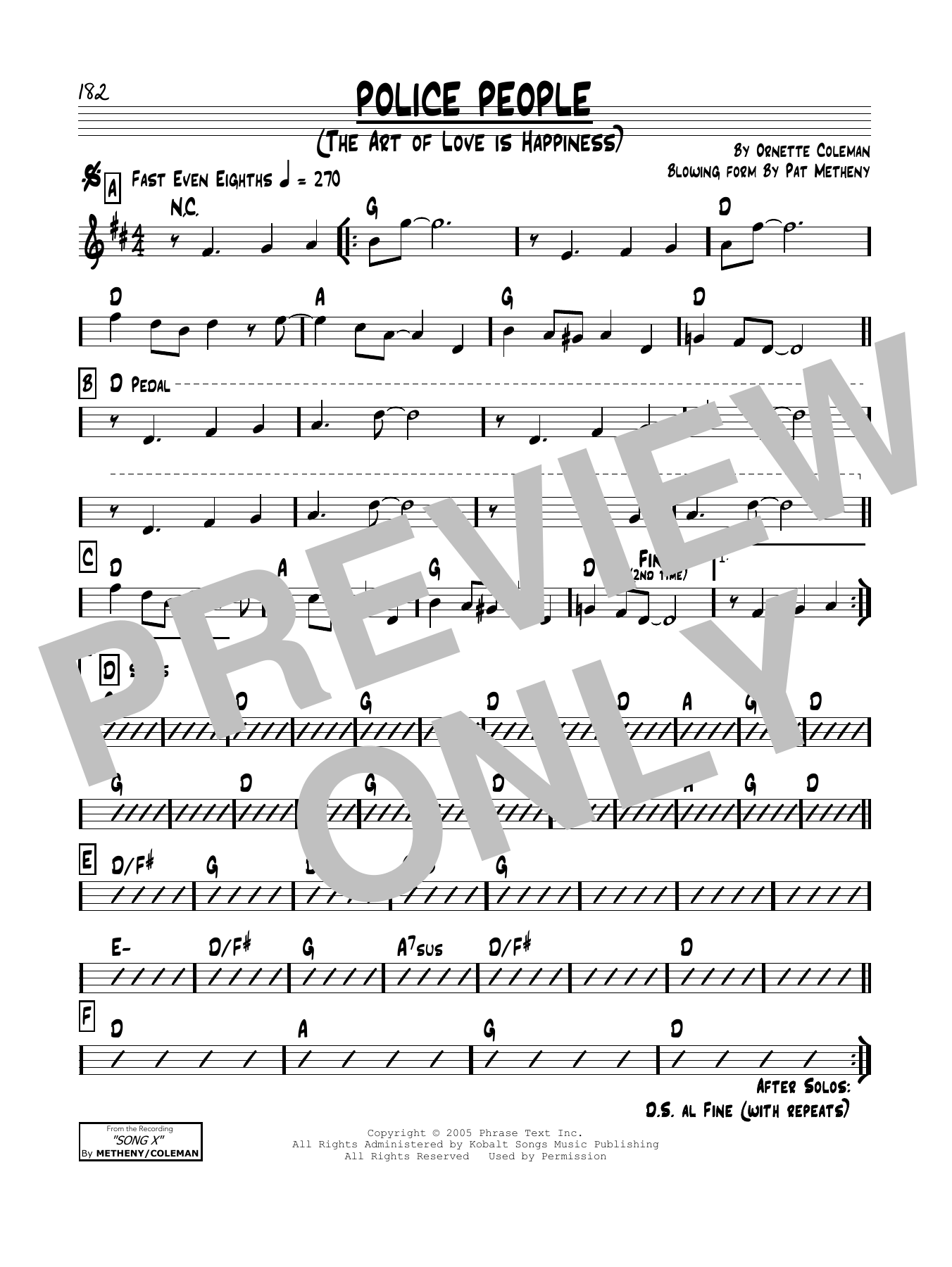 Pat Metheny Police People (The Art Of Love Is Happiness) sheet music notes and chords arranged for Real Book – Melody & Chords