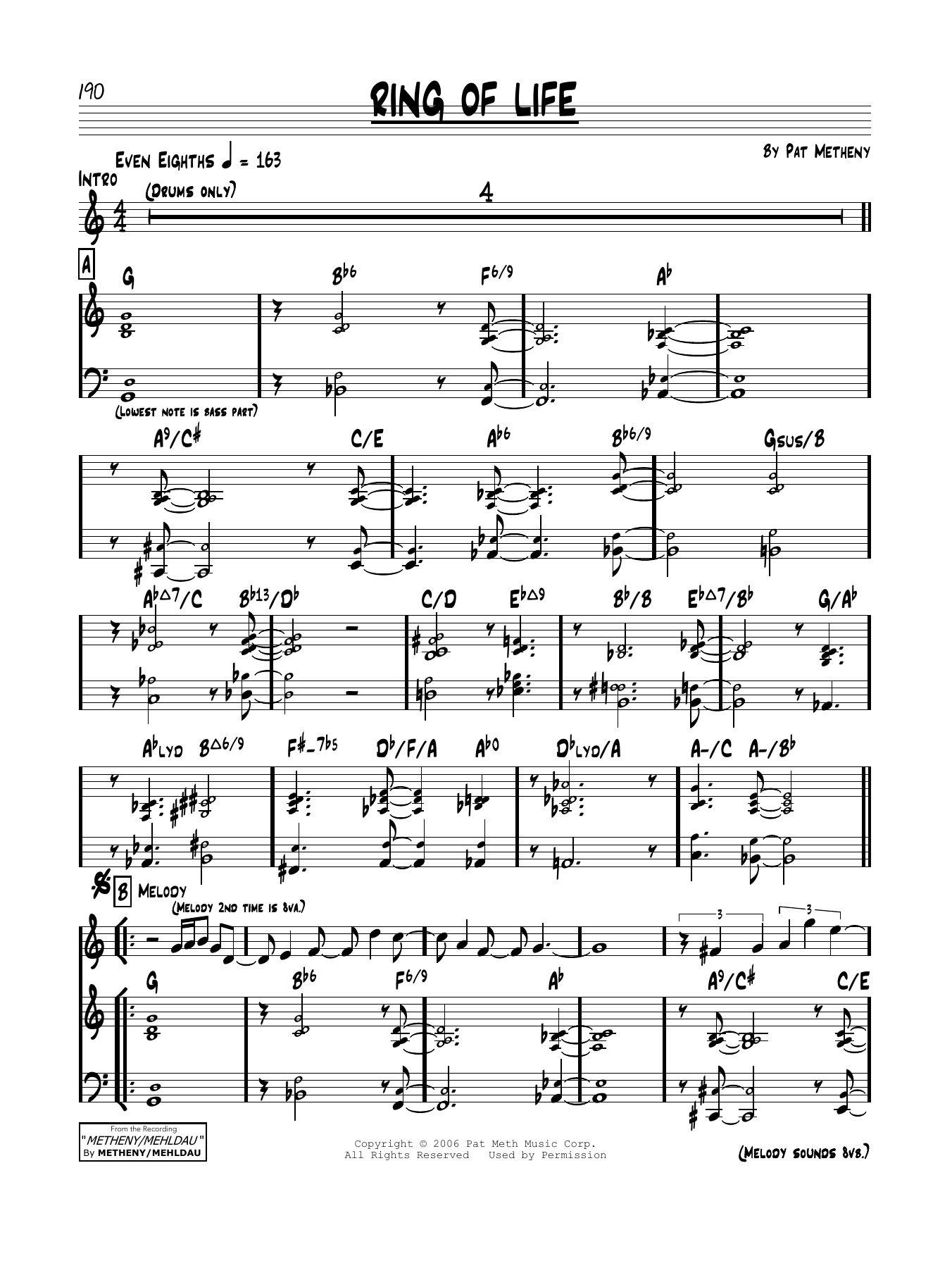 Pat Metheny Ring Of Life sheet music notes and chords arranged for Real Book – Melody & Chords