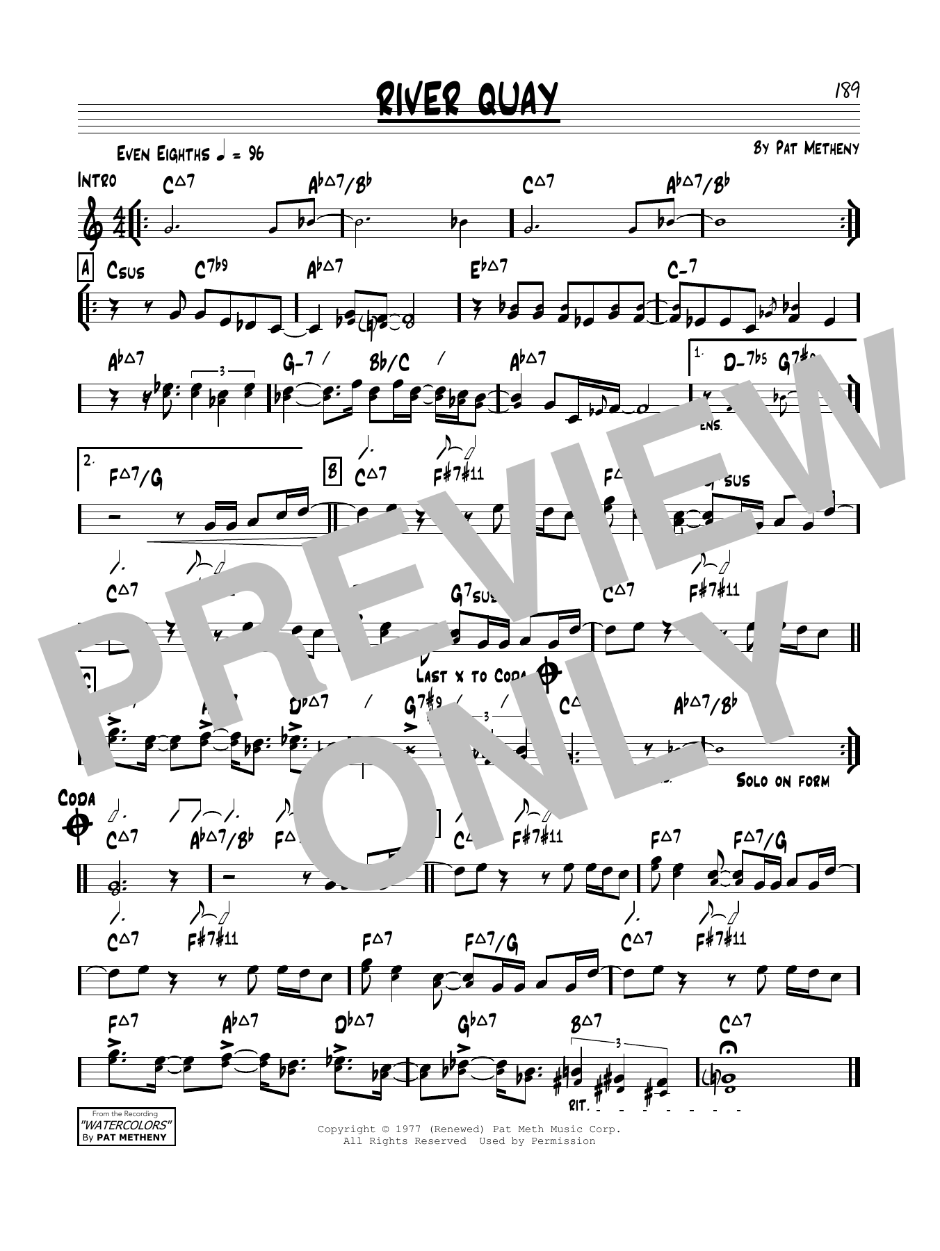 Pat Metheny River Quay sheet music notes and chords arranged for Real Book – Melody & Chords