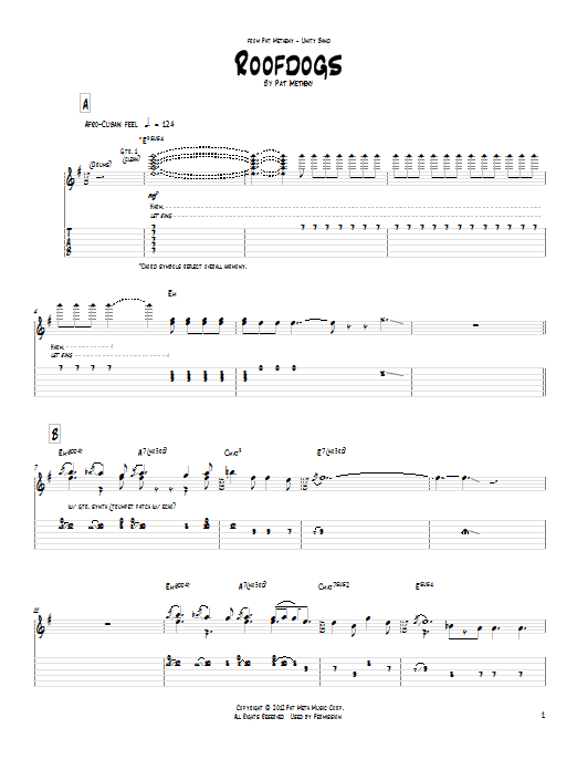 Pat Metheny Roofdogs sheet music notes and chords arranged for Guitar Tab