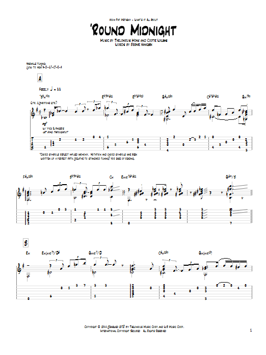 Pat Metheny 'Round Midnight sheet music notes and chords arranged for Guitar Tab