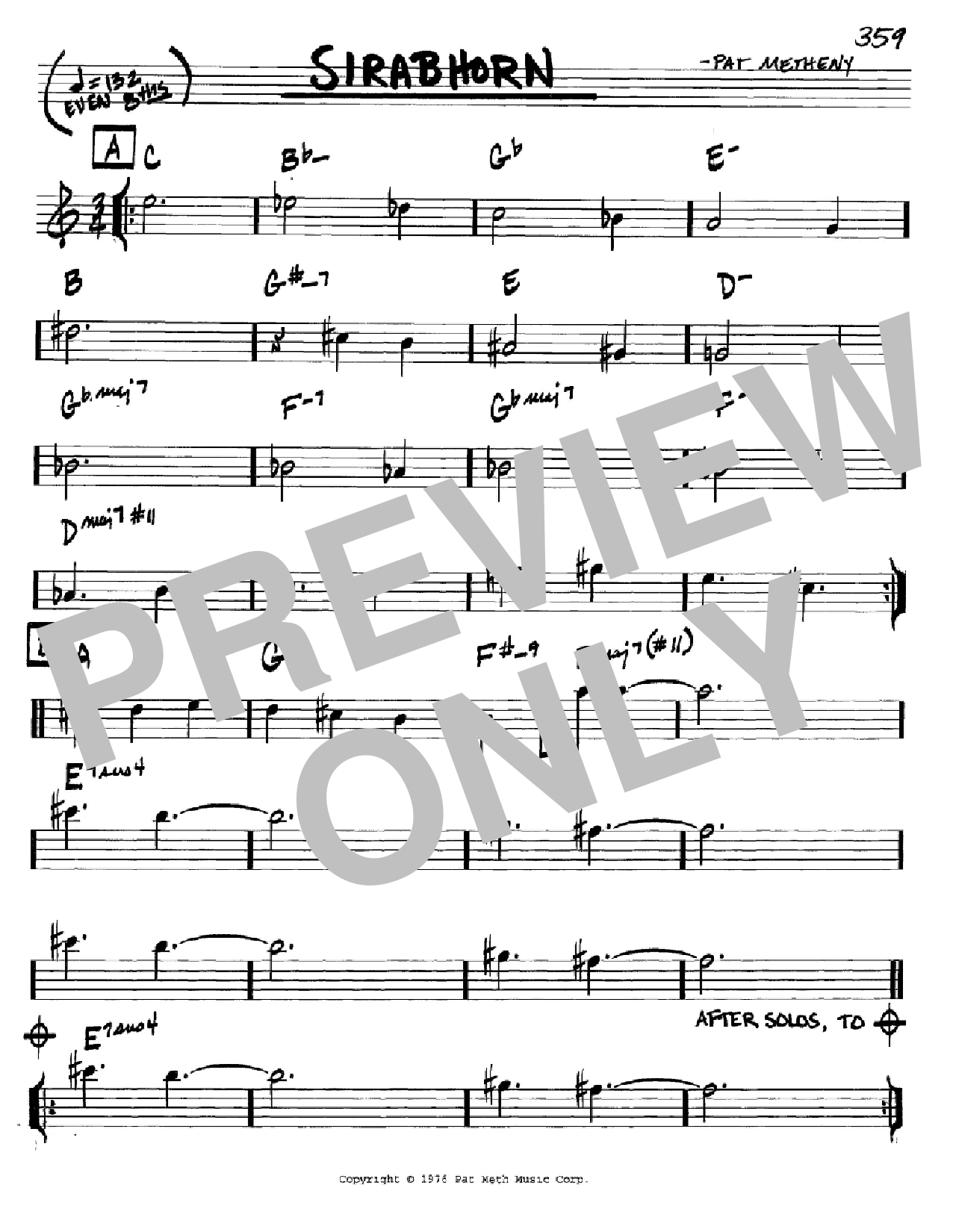 Pat Metheny Sirabhorn sheet music notes and chords arranged for Real Book – Melody & Chords