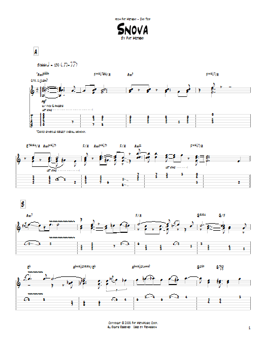 Pat Metheny Snova sheet music notes and chords arranged for Real Book – Melody & Chords