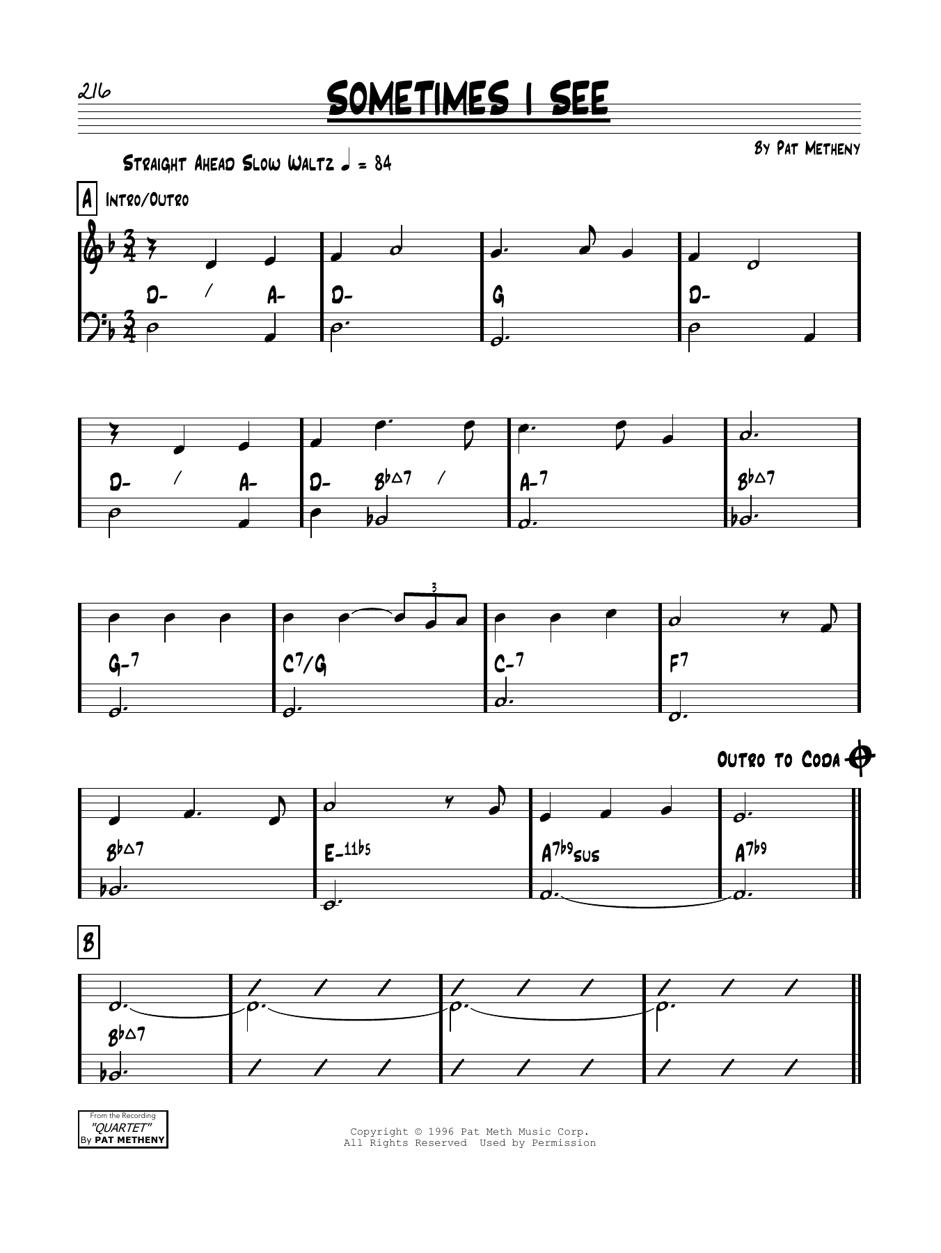 Pat Metheny Sometimes I See sheet music notes and chords arranged for Real Book – Melody & Chords