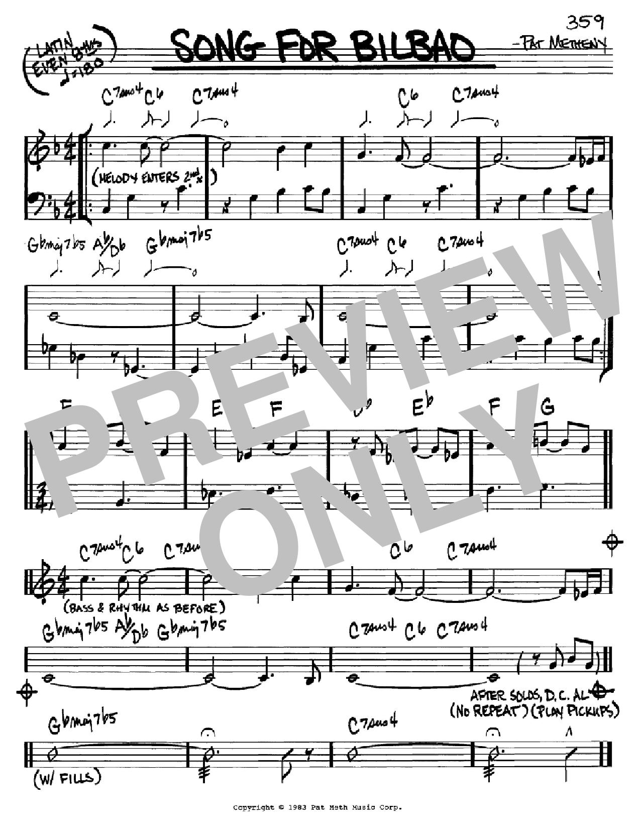 Pat Metheny Song For Bilbao sheet music notes and chords arranged for Real Book – Melody & Chords