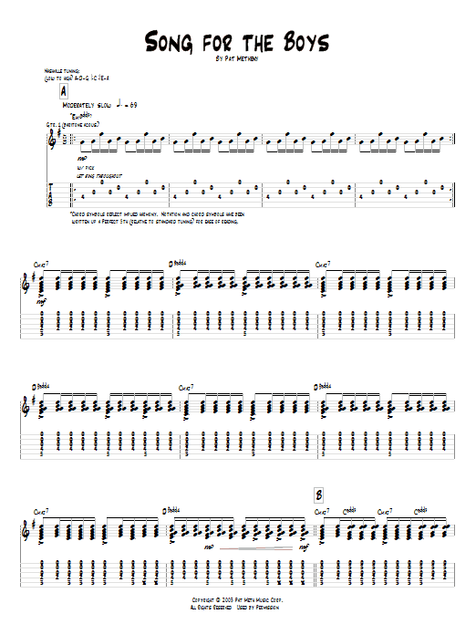Pat Metheny Song For The Boys sheet music notes and chords arranged for Guitar Tab