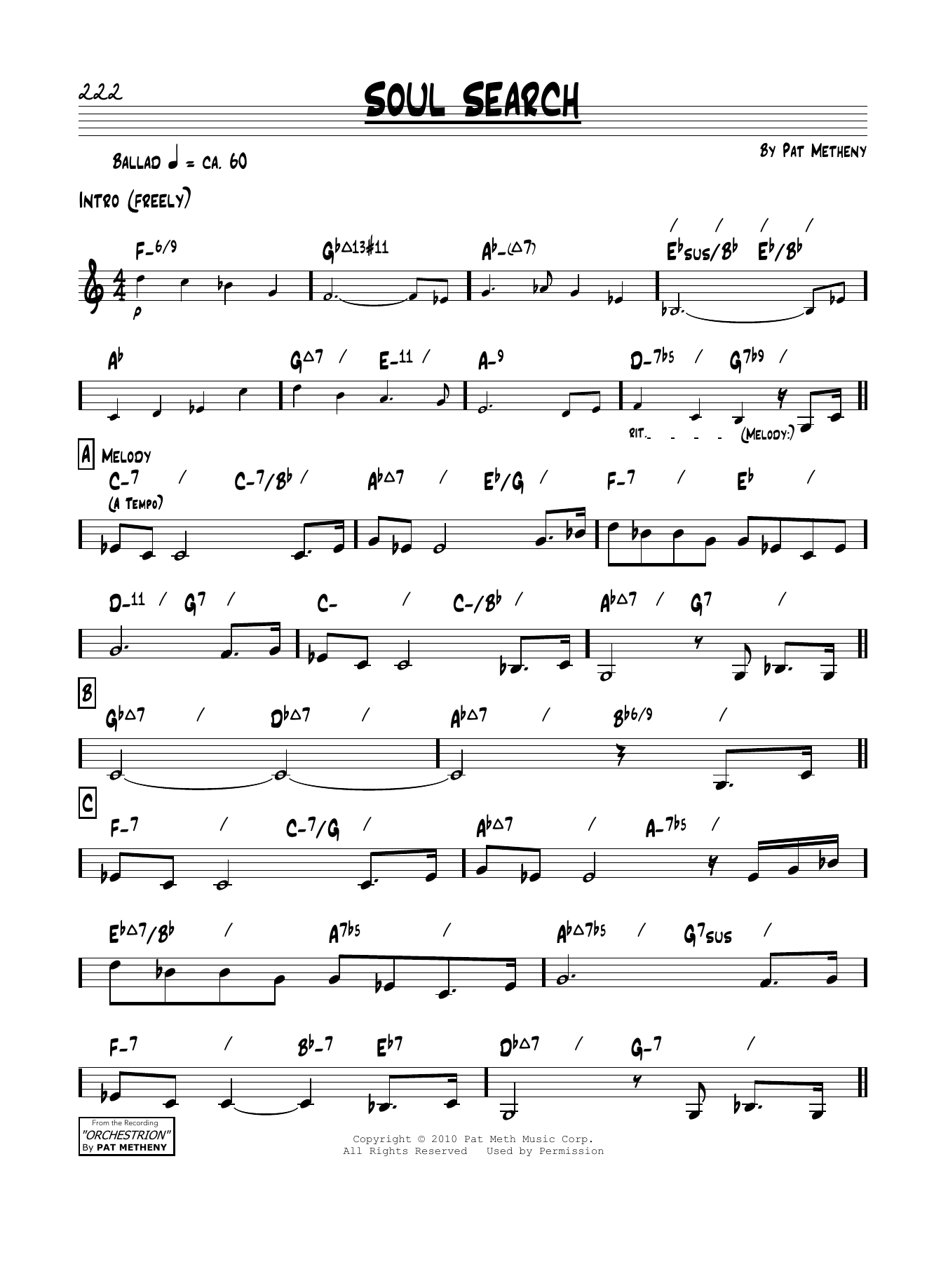 Pat Metheny Soul Search sheet music notes and chords arranged for Real Book – Melody & Chords