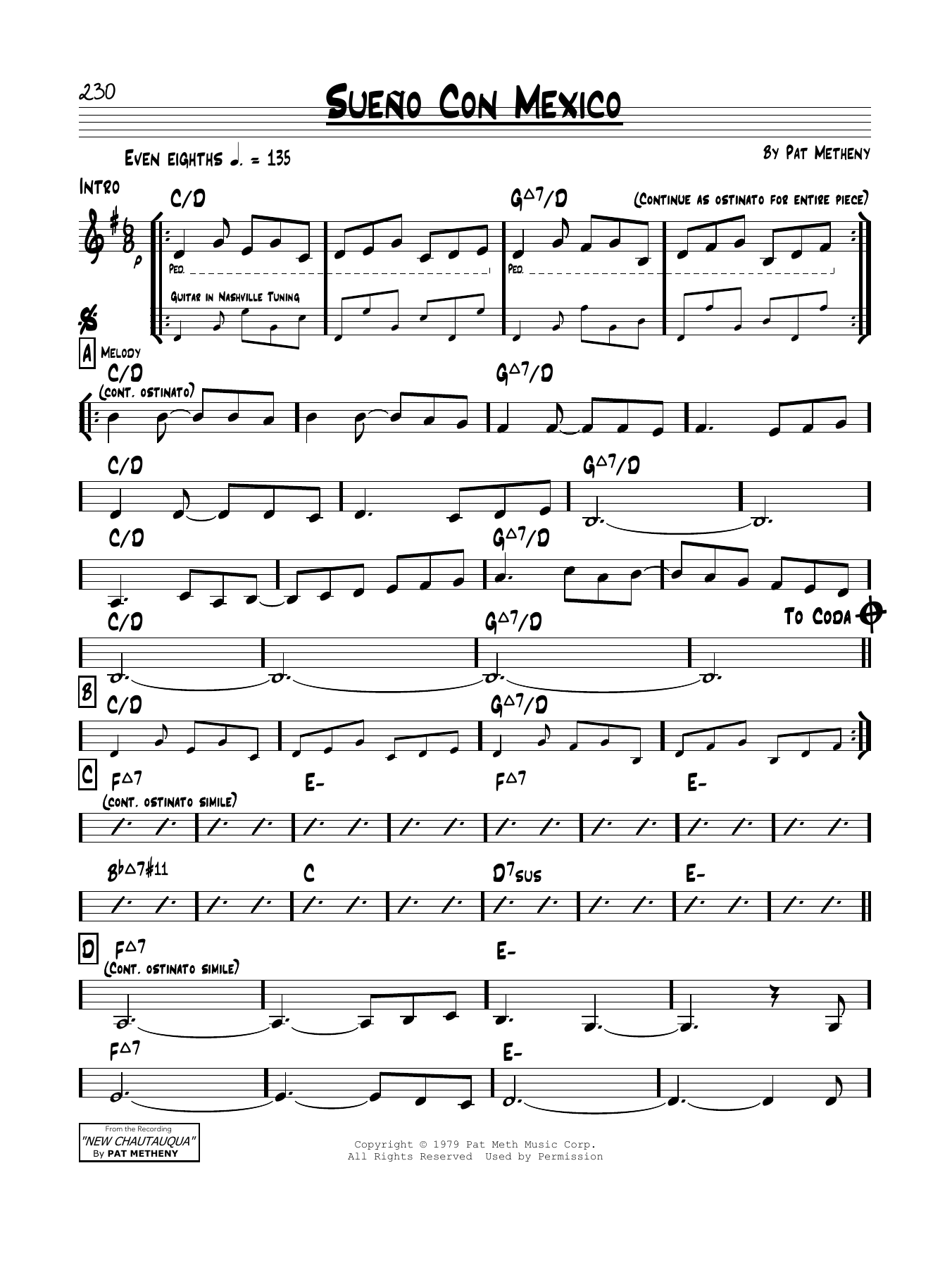 Pat Metheny Sueno Con Mexico sheet music notes and chords arranged for Real Book – Melody & Chords