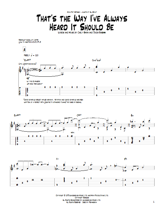 Pat Metheny That's The Way I've Always Heard It Should Be sheet music notes and chords arranged for Guitar Tab