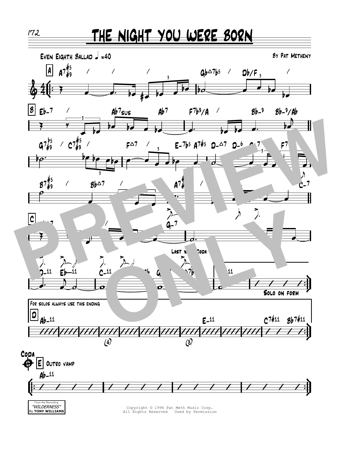 Pat Metheny The Night You Were Born sheet music notes and chords arranged for Real Book – Melody & Chords
