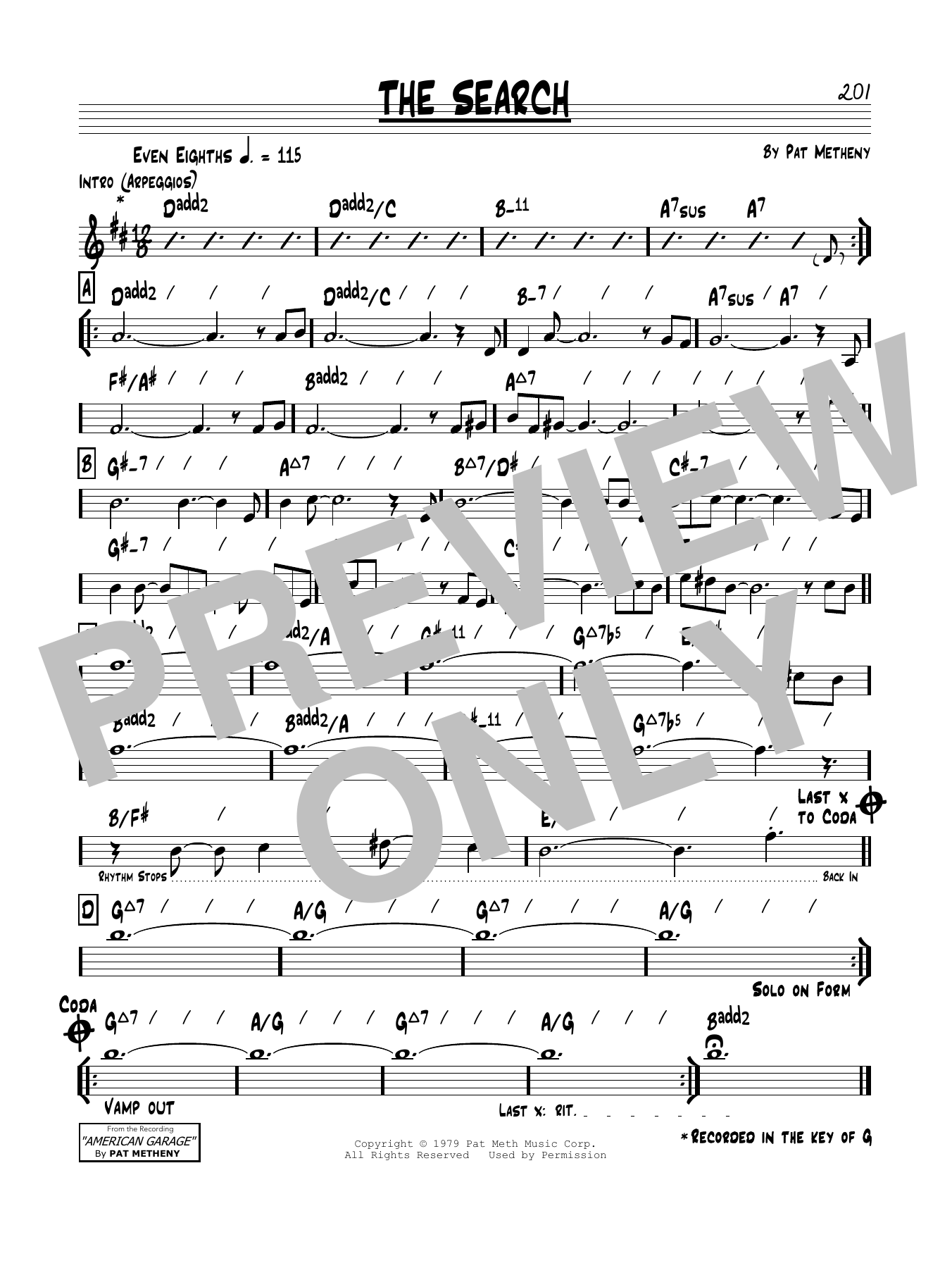 Pat Metheny The Search sheet music notes and chords arranged for Real Book – Melody & Chords