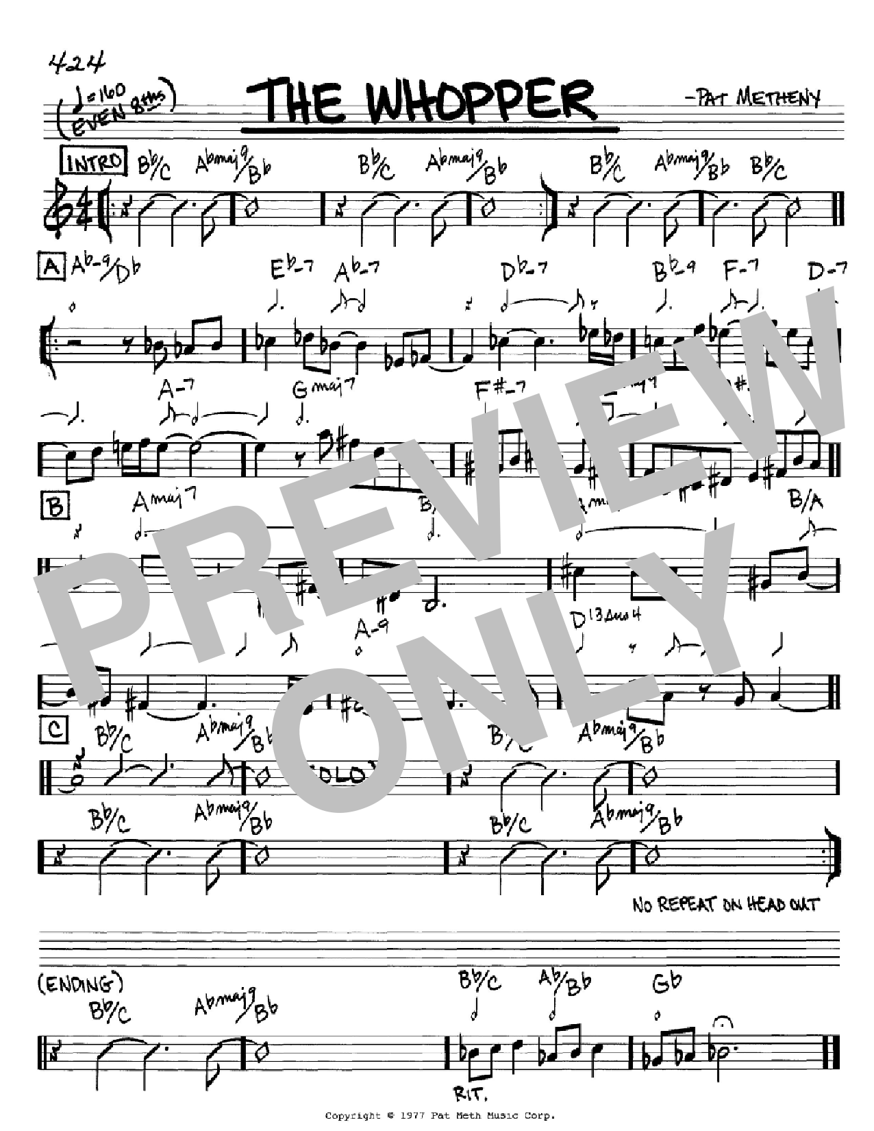 Pat Metheny The Whopper sheet music notes and chords arranged for Real Book – Melody & Chords – C Instruments