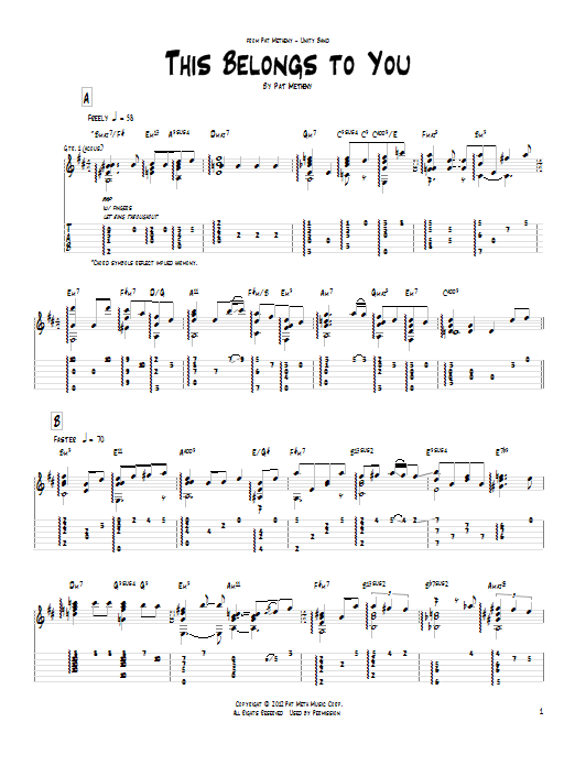 Pat Metheny This Belongs To You sheet music notes and chords arranged for Guitar Tab