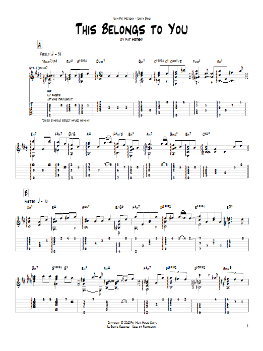 Pat Metheny This Belongs To You sheet music notes and chords arranged for Real Book – Melody & Chords