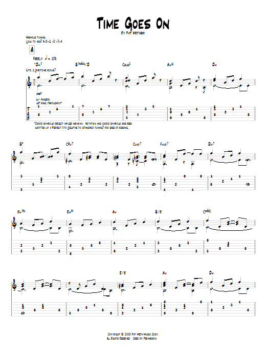 Pat Metheny Time Goes On sheet music notes and chords arranged for Guitar Tab