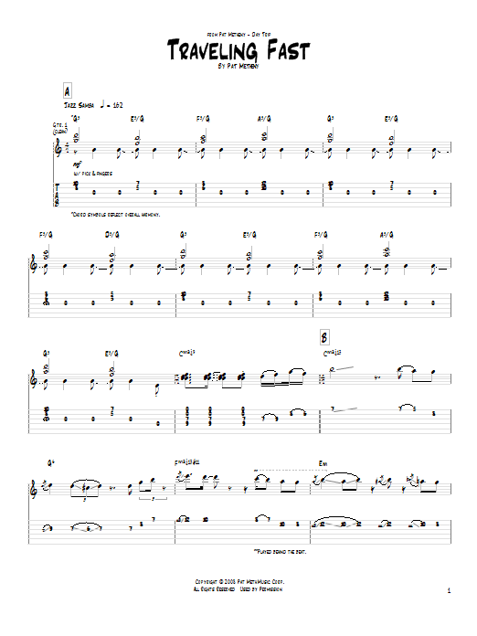 Pat Metheny Traveling Fast sheet music notes and chords arranged for Real Book – Melody & Chords