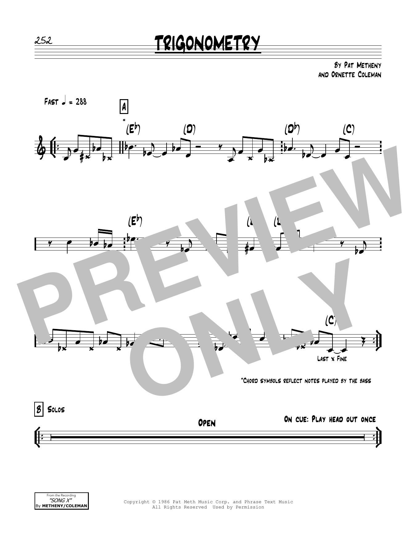 Pat Metheny Trigonometry sheet music notes and chords arranged for Real Book – Melody & Chords