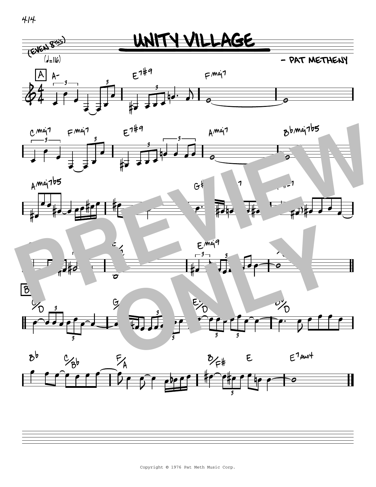 Pat Metheny Unity Village [Reharmonized version] (arr. Jack Grassel) sheet music notes and chords arranged for Real Book – Melody & Chords