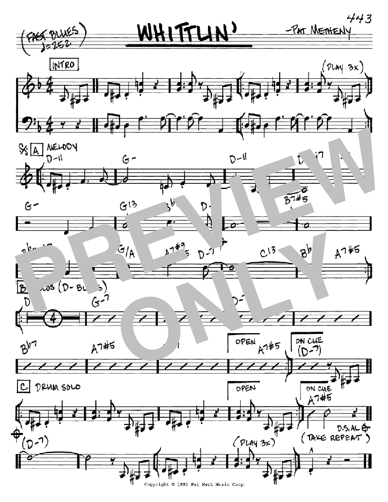 Pat Metheny Whittlin' sheet music notes and chords arranged for Real Book – Melody & Chords
