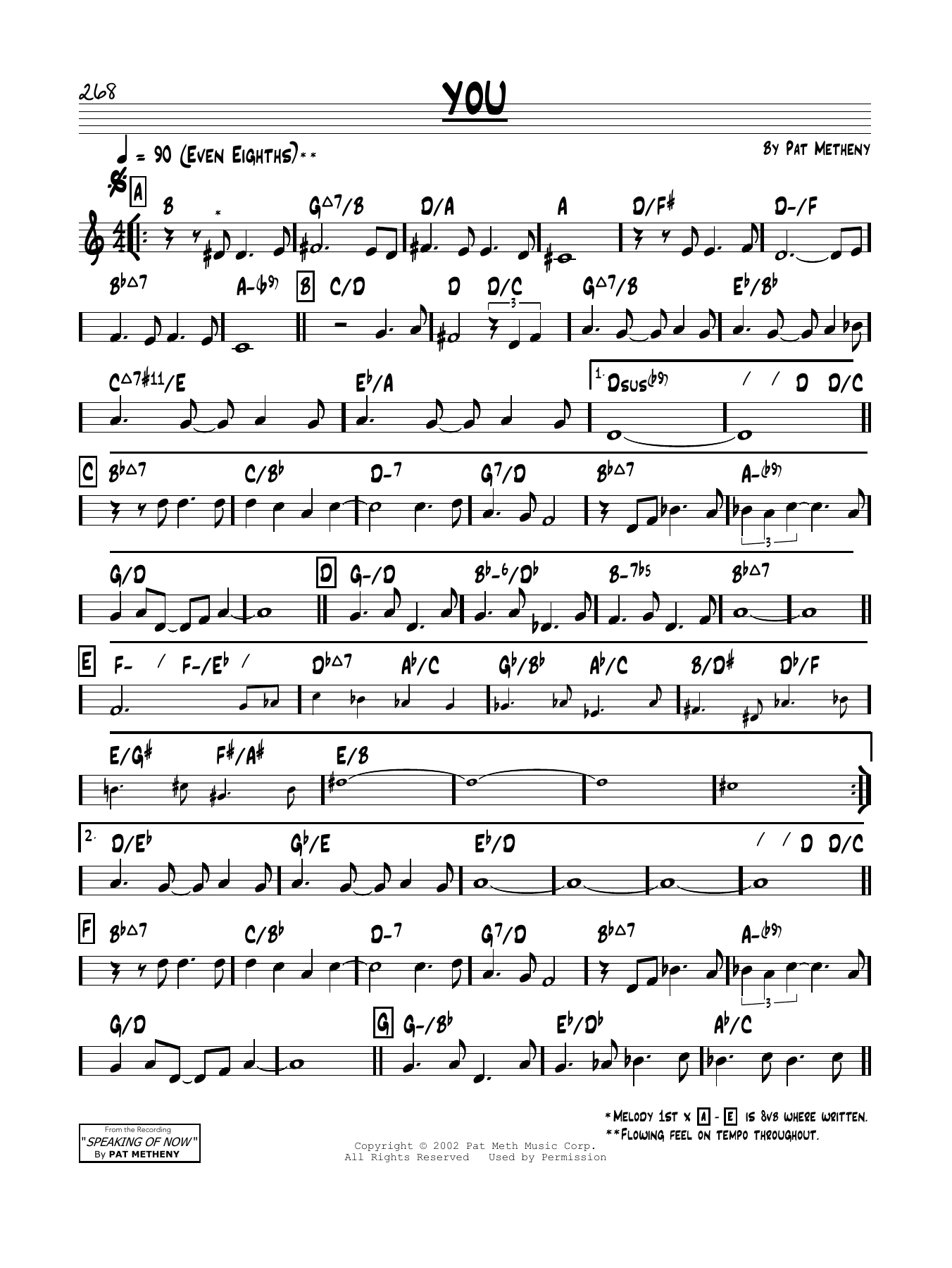 Pat Metheny You sheet music notes and chords arranged for Real Book – Melody & Chords