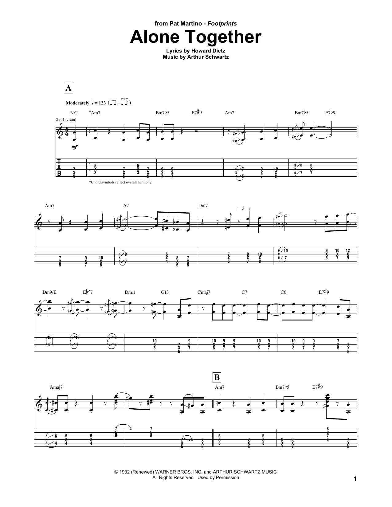 Pat Martino Alone Together sheet music notes and chords arranged for Guitar Tab