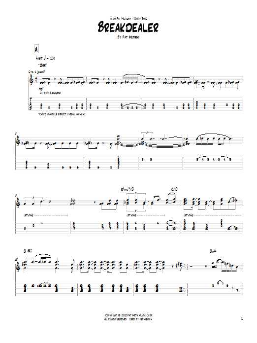 Pat Metheny Breakdealer sheet music notes and chords arranged for Guitar Tab