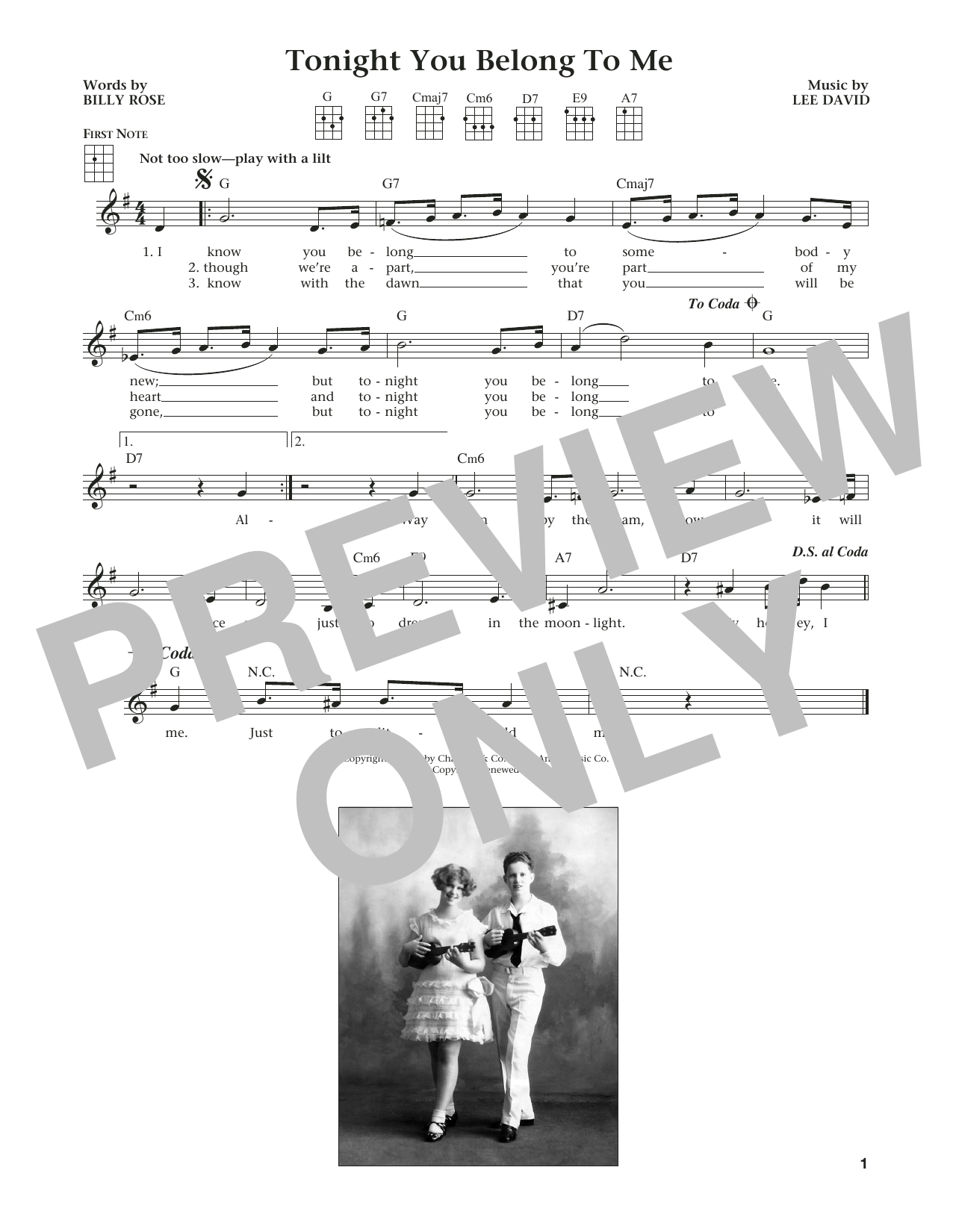 Patience & Prudence Tonight You Belong To Me (from The Daily Ukulele) (arr. Liz and Jim Beloff) sheet music notes and chords arranged for Ukulele