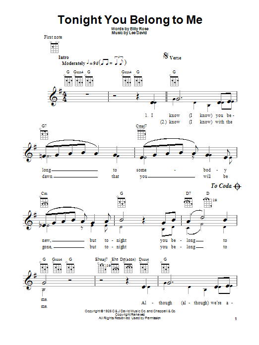 Patience & Prudence Tonight You Belong To Me sheet music notes and chords arranged for Easy Piano