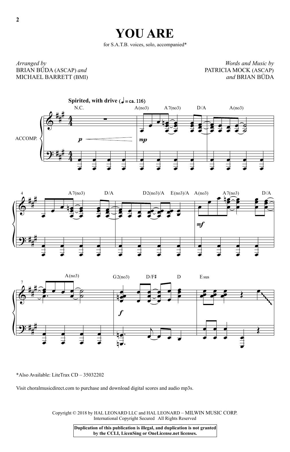 Patricia Mock & Brian Buda You Are (Brian Buda & Michael Barrett) sheet music notes and chords arranged for SATB Choir