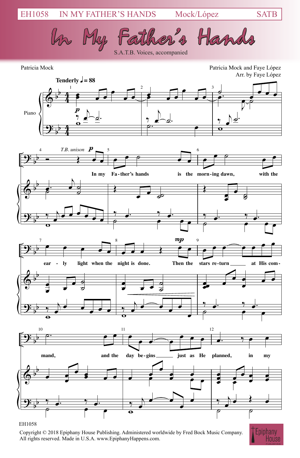 Patricia Mock & Faye Lopez In My Father's Hands (arr. Faye Lopez) sheet music notes and chords arranged for SATB Choir