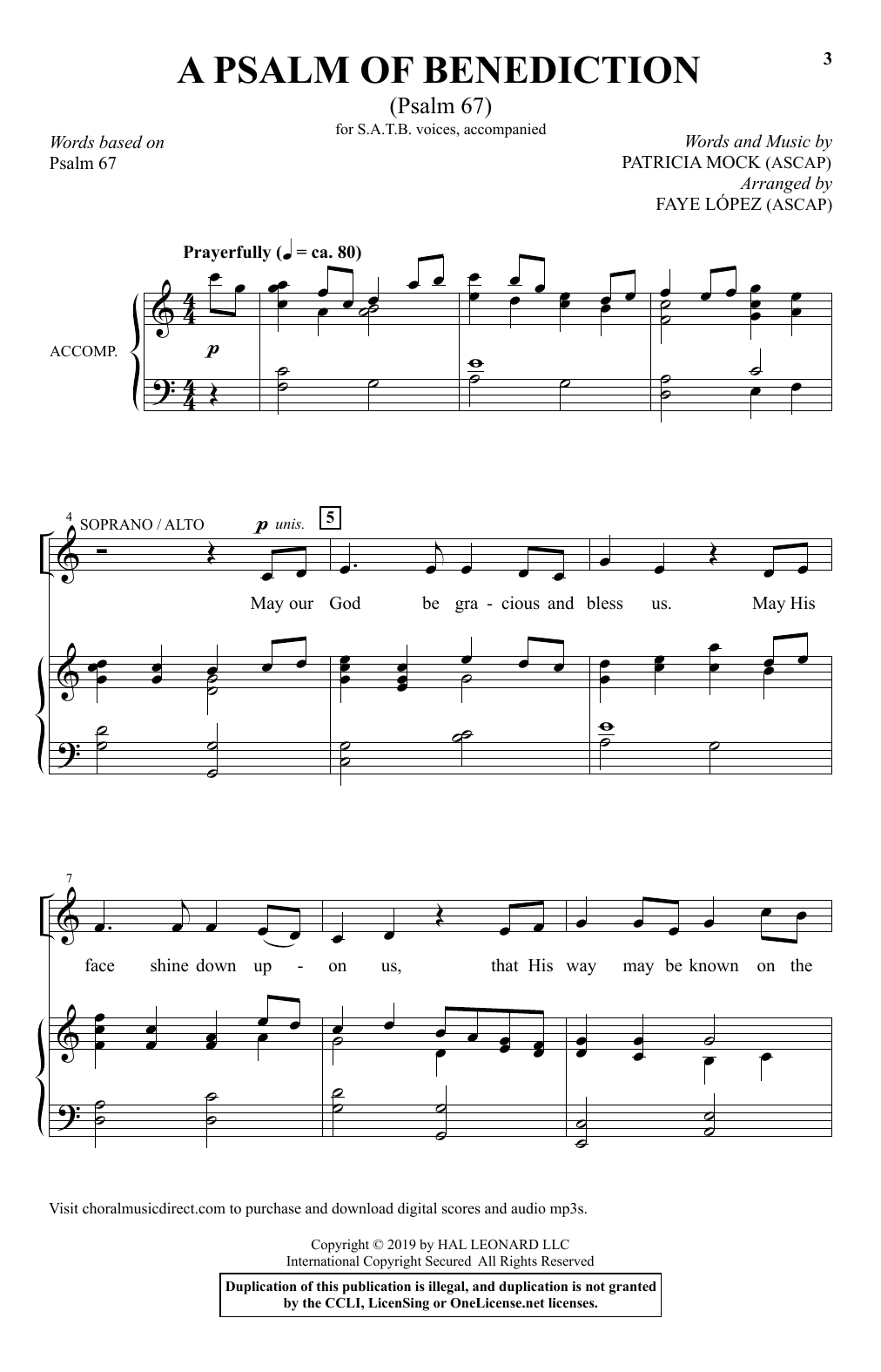 Patricia Mock A Psalm Of Benediction (Psalm 67) (arr. Faye Lopez) sheet music notes and chords arranged for SATB Choir