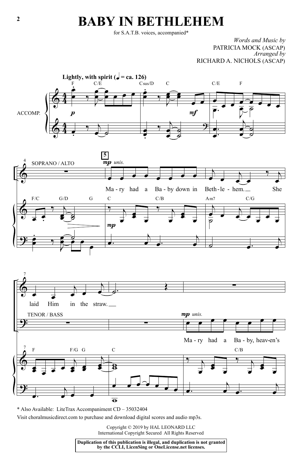 Patricia Mock Baby In Bethlehem (arr. Richard A. Nichols) sheet music notes and chords arranged for SATB Choir