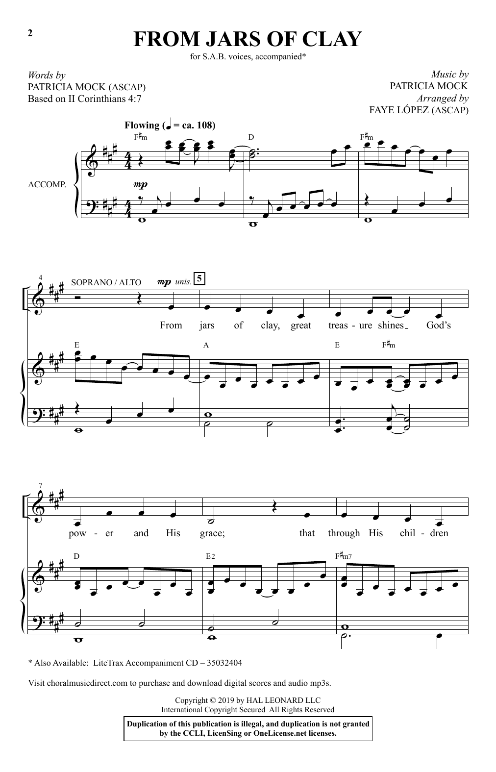 Patricia Mock From Jars Of Clay (arr. Faye Lopez) sheet music notes and chords arranged for SAB Choir