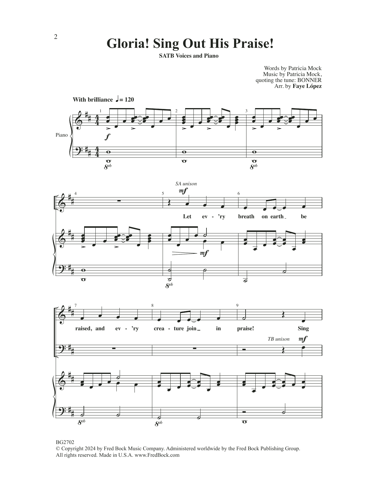 Patricia Mock Gloria! Sing Out His Praise! (arr. Faye López) sheet music notes and chords arranged for SATB Choir