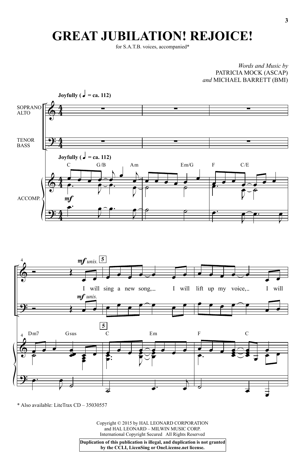 Patricia Mock Great Jubilation! Rejoice! sheet music notes and chords arranged for SATB Choir