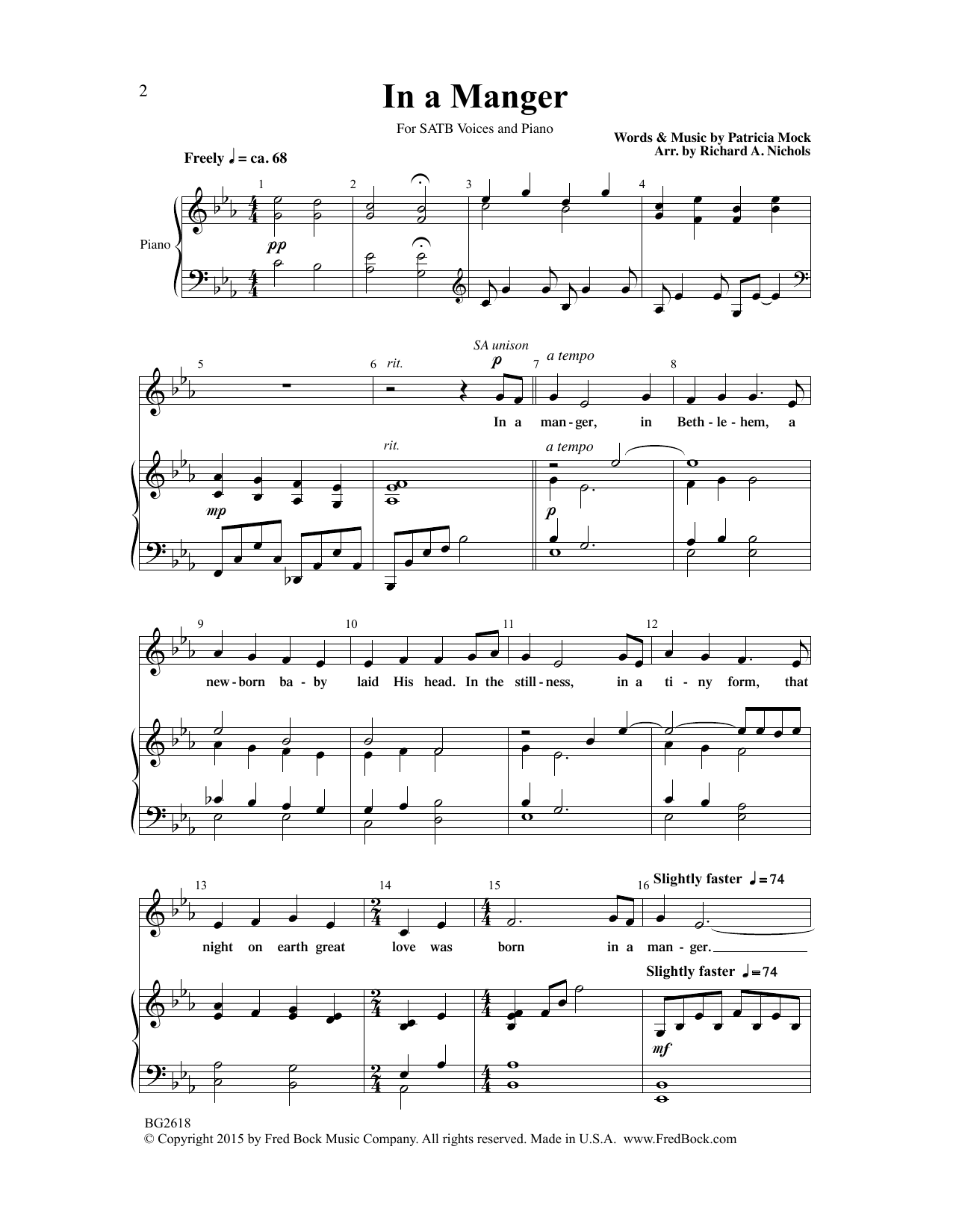 Patricia Mock In A Manger (arr. Richard A. Nichols) sheet music notes and chords arranged for SATB Choir