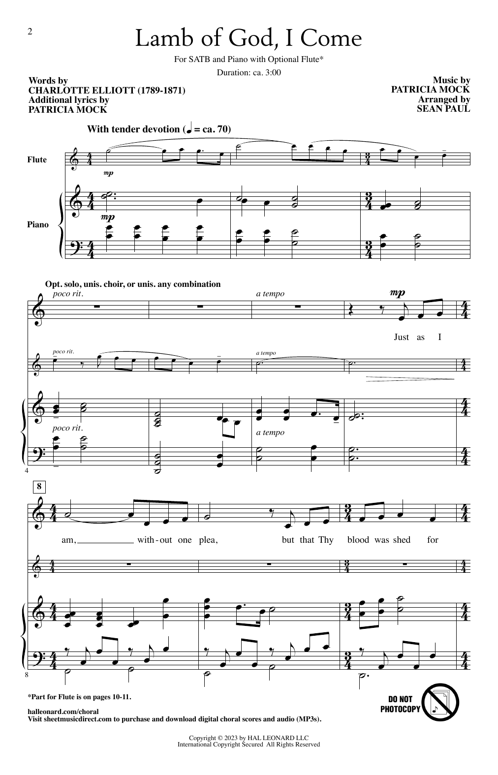 Patricia Mock Lamb of God, I Come (arr. Sean Paul) sheet music notes and chords arranged for SATB Choir
