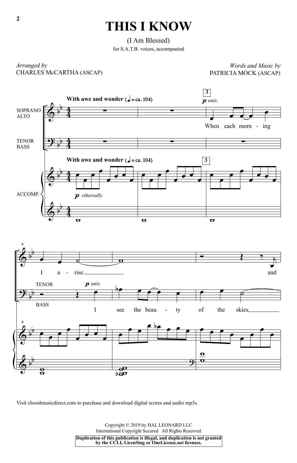 Patricia Mock This I Know (I Am Blessed) (arr. Charles McCartha) sheet music notes and chords arranged for SATB Choir