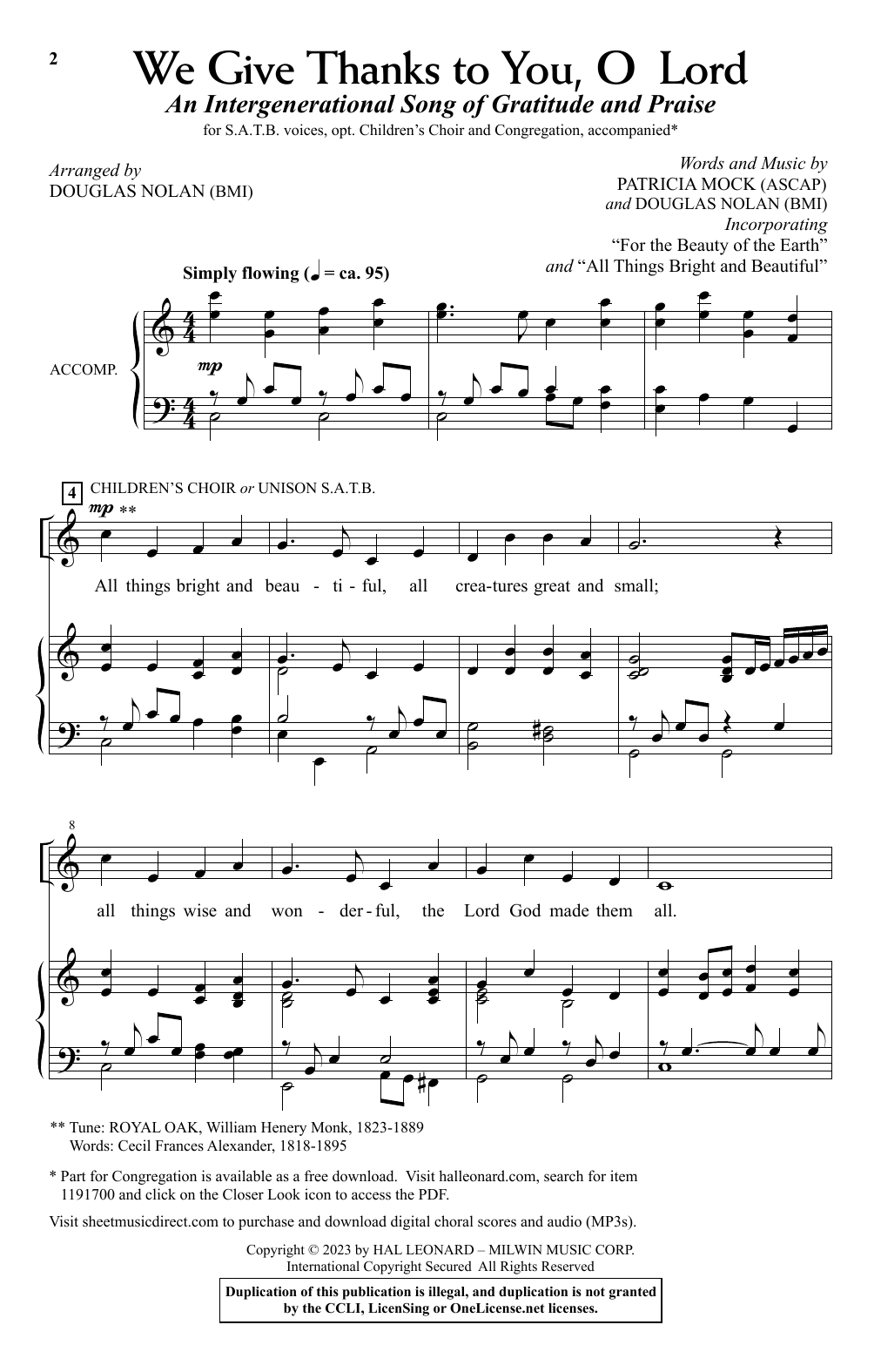 Patricia Mock We Give Thanks To You, O Lord (arr. Douglas Nolan) sheet music notes and chords arranged for SATB Choir