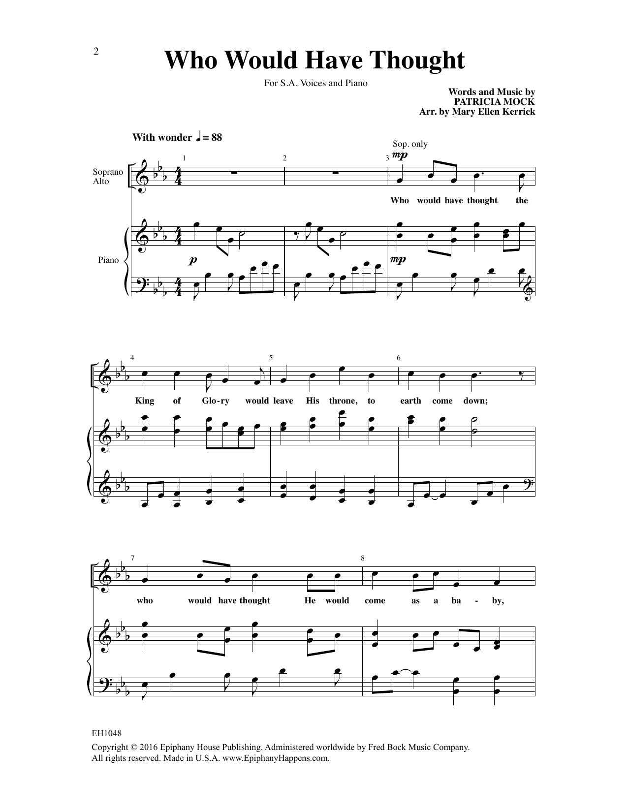 Patricia Mock Who Would Have Thought sheet music notes and chords arranged for 2-Part Choir