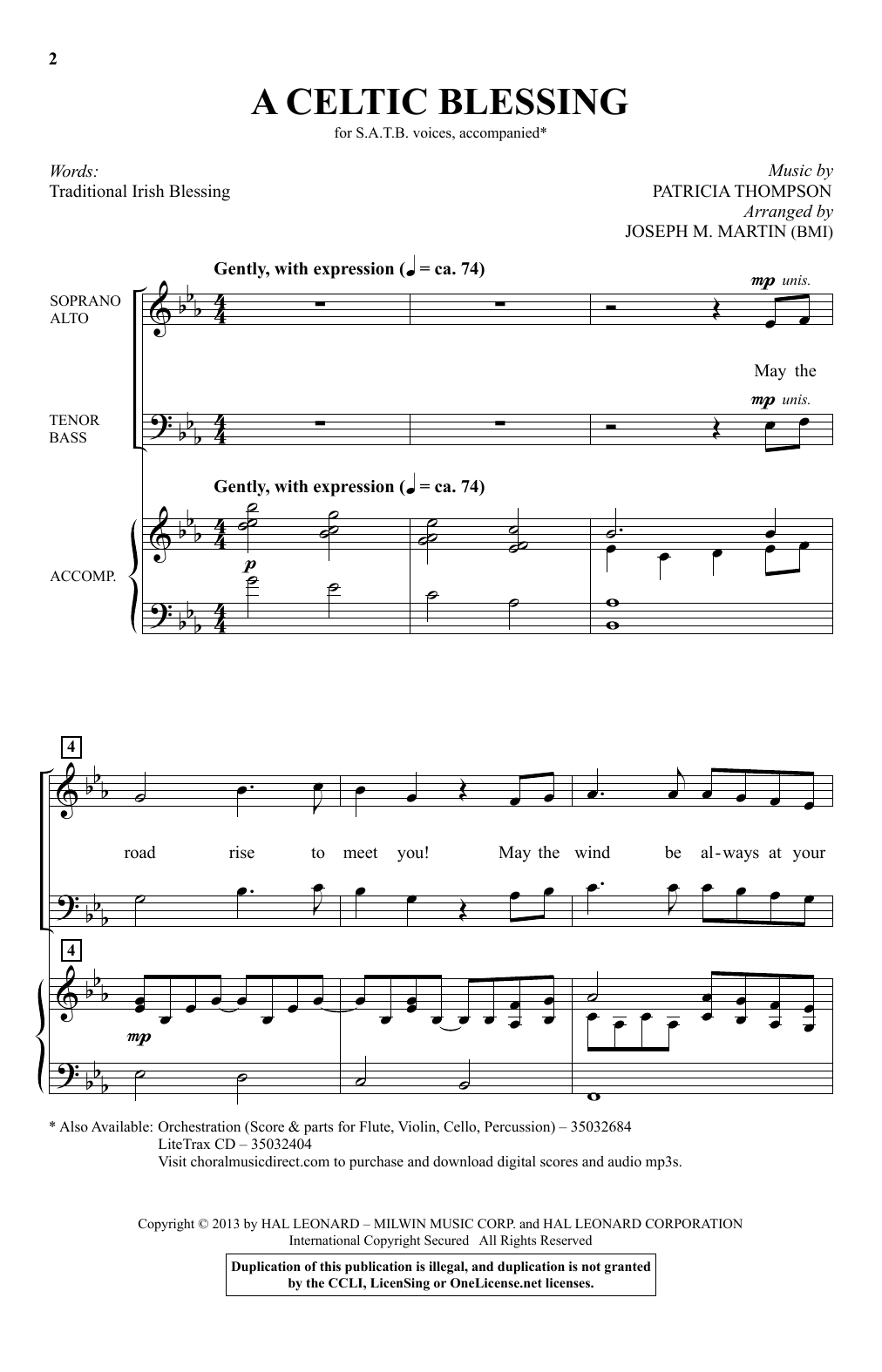 Patricia Thompson A Celtic Blessing (arr. Joseph M. Martin) sheet music notes and chords arranged for SATB Choir