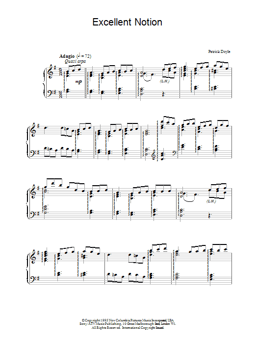 Patrick  Doyle Excellent Notion sheet music notes and chords arranged for Piano Solo