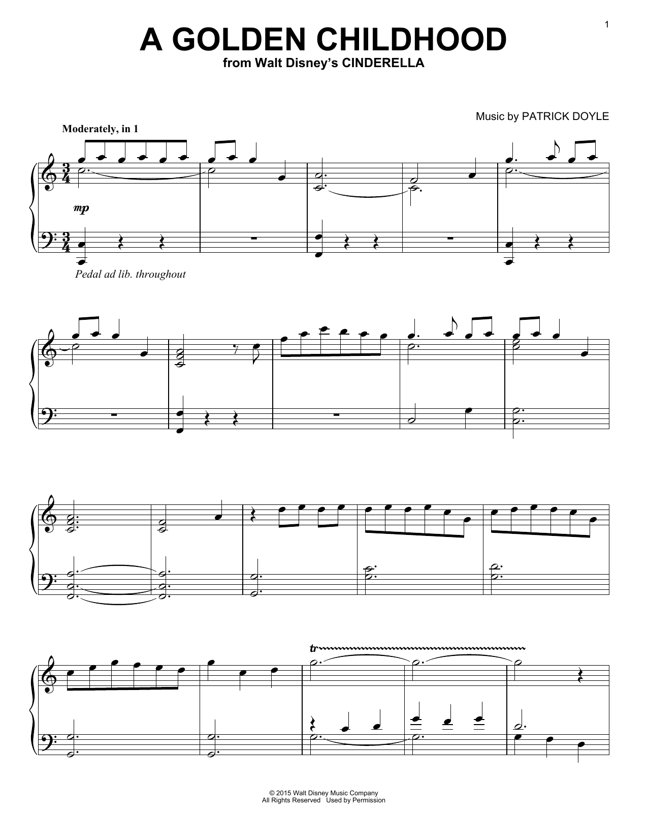 Patrick Doyle A Golden Childhood sheet music notes and chords arranged for Easy Piano