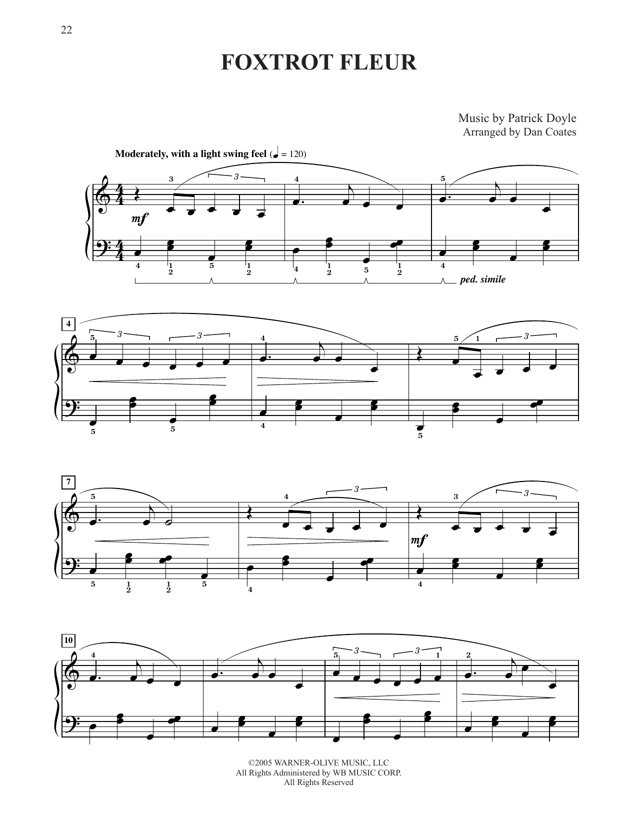 Patrick Doyle Foxtrot Fleur (from Harry Potter) (arr. Dan Coates) sheet music notes and chords arranged for Easy Piano
