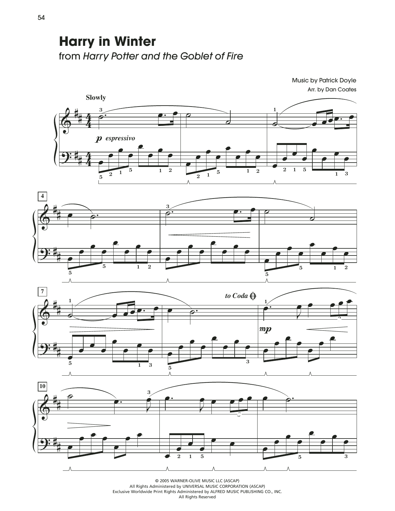 Patrick Doyle Harry In Winter (from Harry Potter) (arr. Dan Coates) sheet music notes and chords arranged for Easy Piano