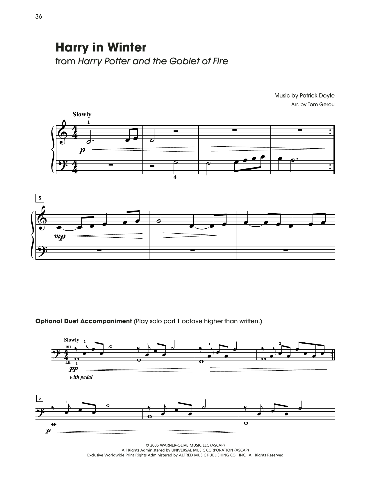 Patrick Doyle Harry In Winter (from Harry Potter) (arr. Tom Gerou) sheet music notes and chords arranged for 5-Finger Piano