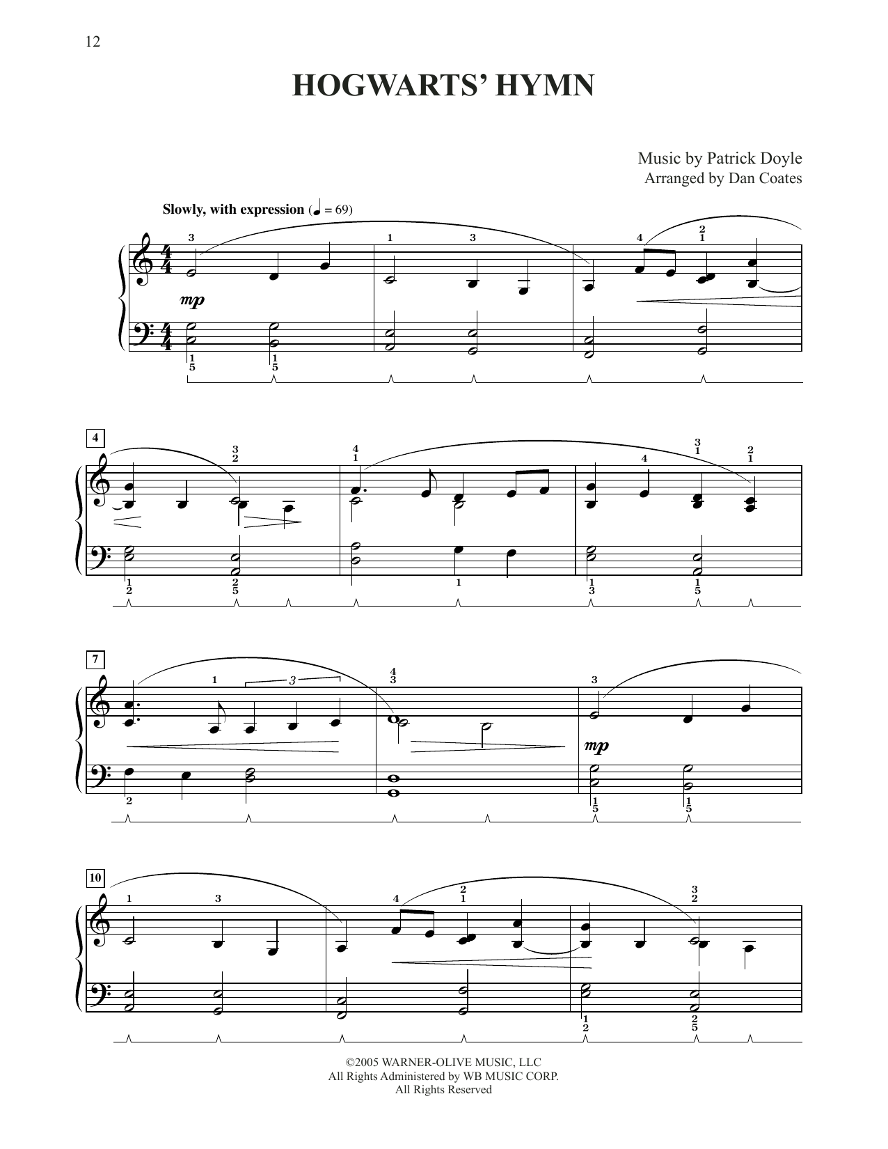 Patrick Doyle Hogwarts' Hymn (from Harry Potter) (arr. Dan Coates) sheet music notes and chords arranged for Easy Piano